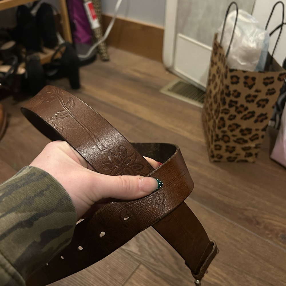Brown Floral Embossed Women's Belt